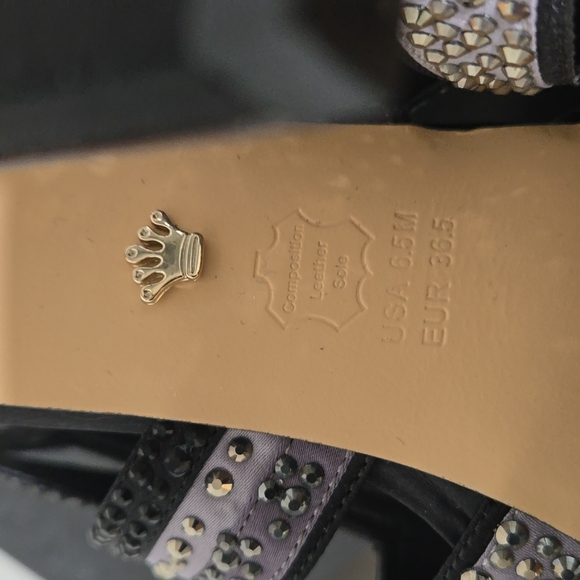 NINA FLAVOR - LS BLACK STEEL EMBELLISHED SATIN HIGH HEELS EVENING 6.5 W BOX - Picture 16 of 16